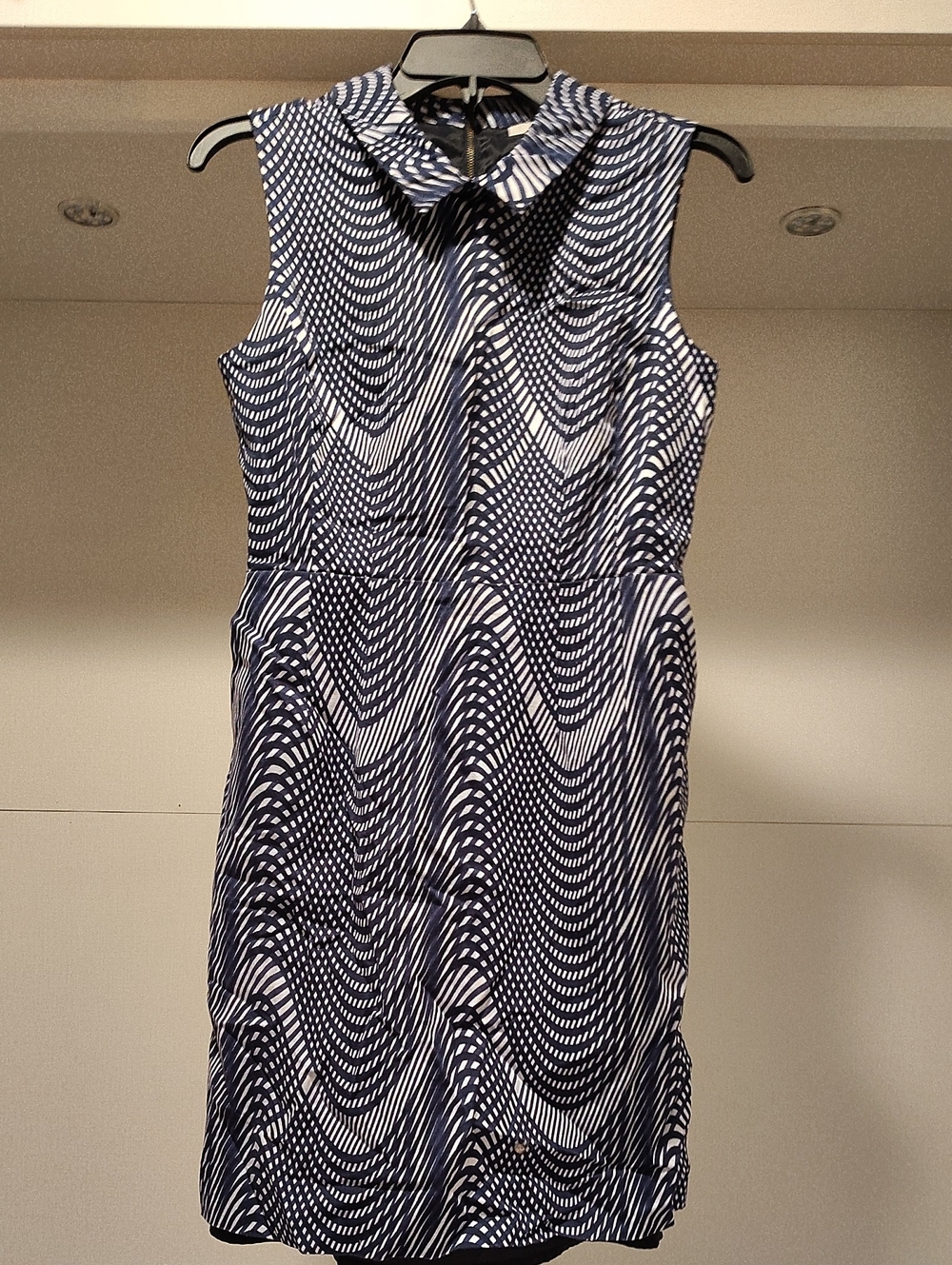 Navy White Wave Print Shirt Dress Pockets Size 4